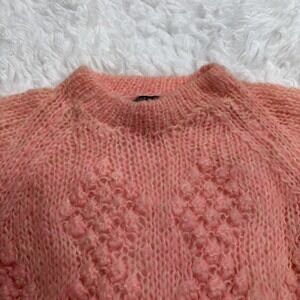 Rare! Vintage 1950's Sweater Wool Mohair Thick Knit Made In Italy Pink Bobble 38